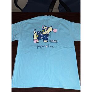 Puppie Love Light Blue Retro Pup Short Sleeve T-shirt Size X-Large